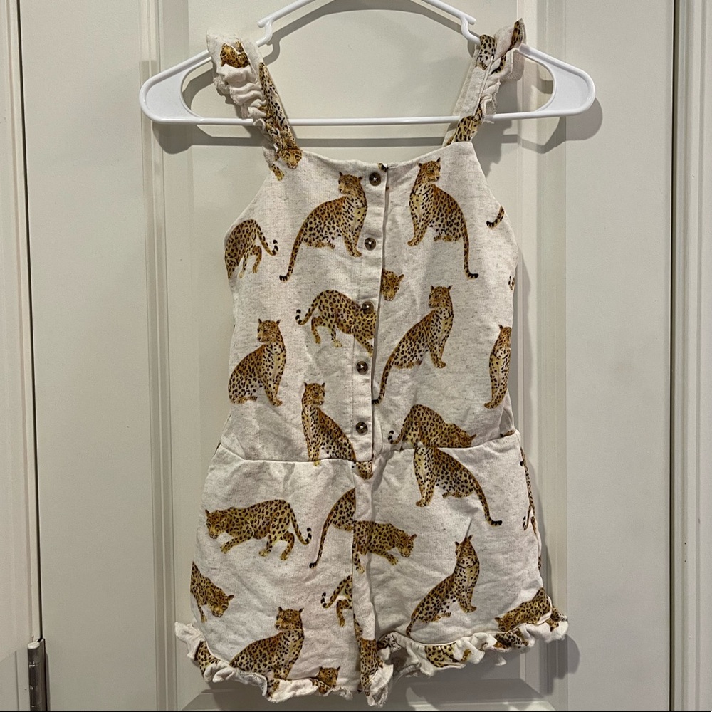 Adorable girls leopard inspired shorts romper